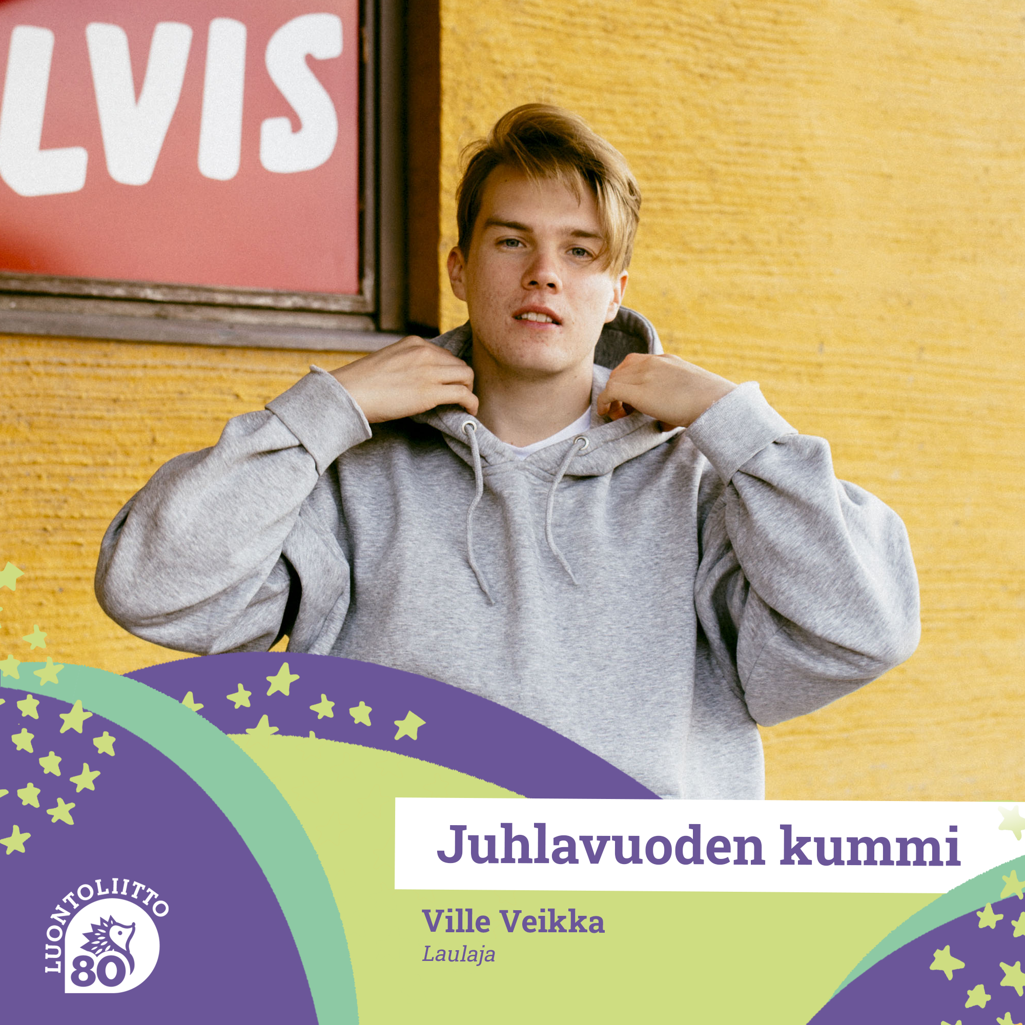 Kuvassa Luontoliiton juhlavuoden kummi Ville Veikka