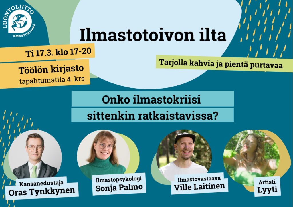 Ilmastotoivon ilta Töölön kirjastossa 17.3.