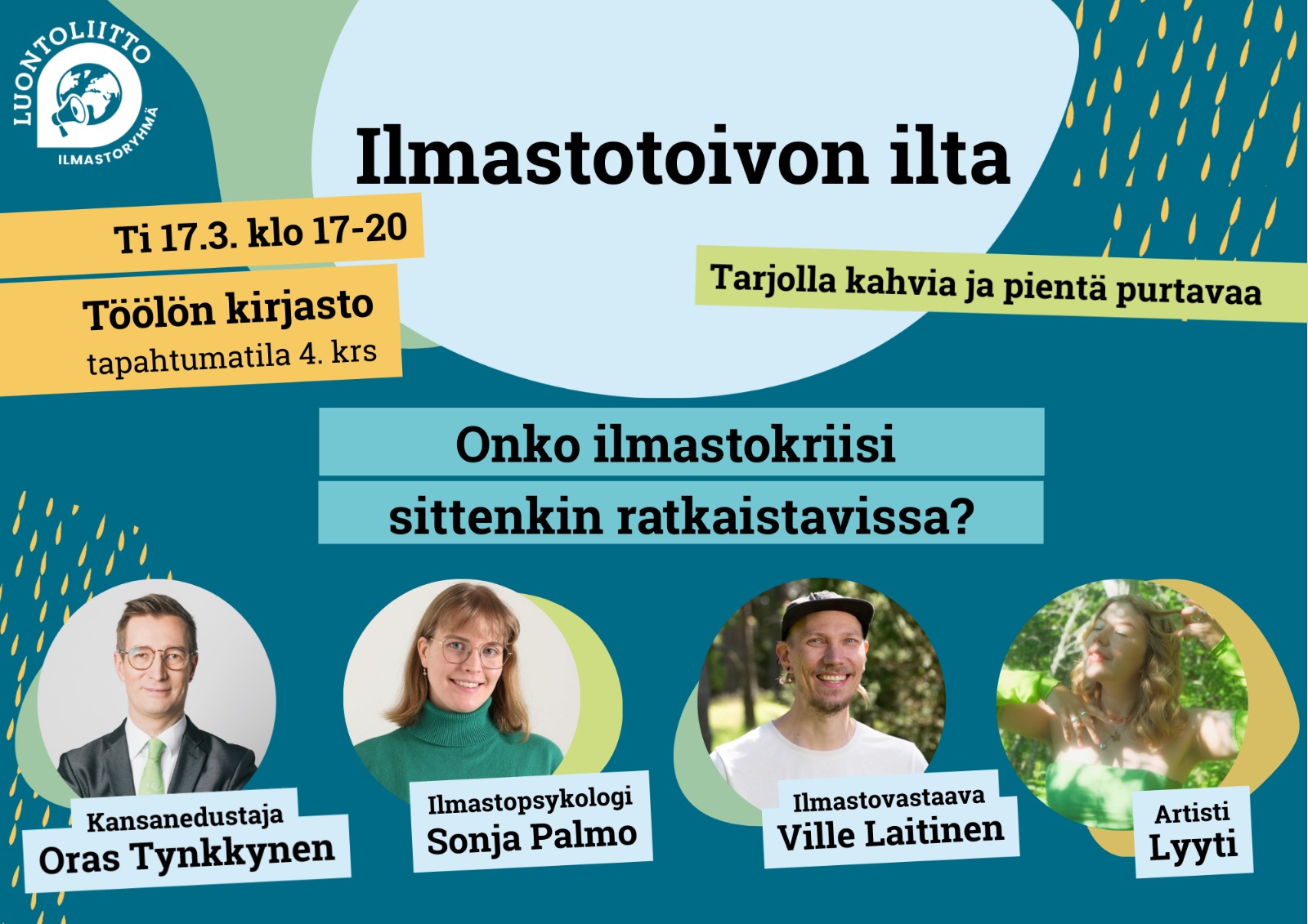 Ilmastotoivon ilta Töölön kirjastossa 17.3.