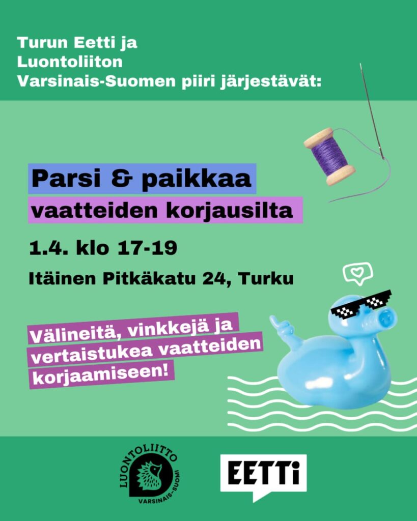 Parsi ja paikkaa -tapahtuman tiedot kuvan muodossa (samat kuin tekstissä)